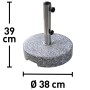 Portaombrellone Hostena in granito grigio, base rotonda con supporto argento.