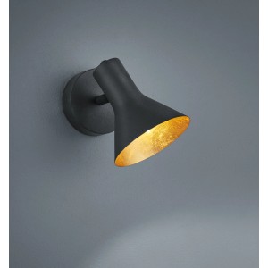 Spot singolo Nina nero con interno dorato per un'illuminazione d'atmosfera.