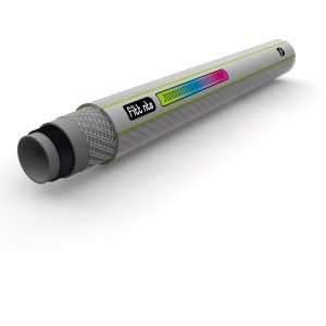 Tubo grigio Fitt NTS per irrigazione giardino, sezione trasversale visibile.