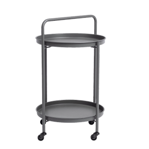 Carrello di servizio grigio AUSTIN con 2 vassoi e ruote, ideale per giardino e terrazza.