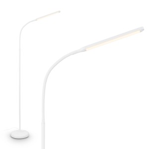 Lampada da terra a LED bianca Brilo Mura con dimmer touch e testa girevole, alta 135 cm.