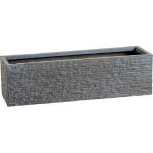 Fioriera antracite Valsonne con texture a coste effetto pietra, 16x59x16 cm.