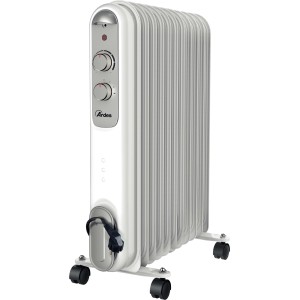 Radiatore a olio mobile bianco t.b.t. con comandi e ruote.