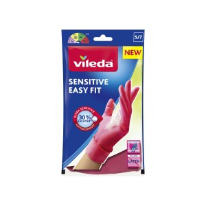 Guanti per uso domestico Vileda Sensitive Easy Fit, taglia S/7, senza lattice, rosa.