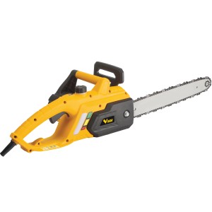 Elettrosega Vigor gialla per giardinaggio e potatura alberi.