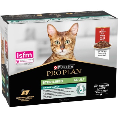Cibo umido per gatti Purina ProPlan Sterilised manzo in salsa multipack 10x85 g