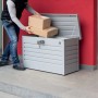 Biohort Paketbox 100 aperta, argentata, con pacchi. Box universale per deposito sicuro dei pacchi.