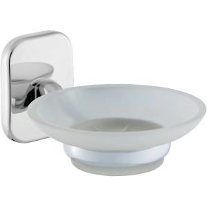 Portasapone CMI S 100: montaggio a parete, vetro satinato e supporto cromato.