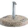 Base per ombrellone rotonda in pietra multicolore con tubo argentato.