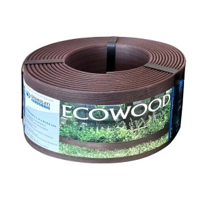Bordura per prato ECOWOOD, marrone, arrotolata. Ideale per la progettazione del giardino e la bordatura.