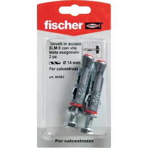 Fischer SLM 8 tasselli in acciaio con vite, 2 pezzi, per calcestruzzo e muratura.