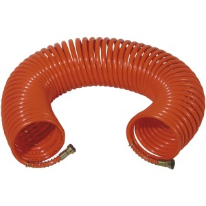 Tubo aria compressa arancione a spirale per compressori.