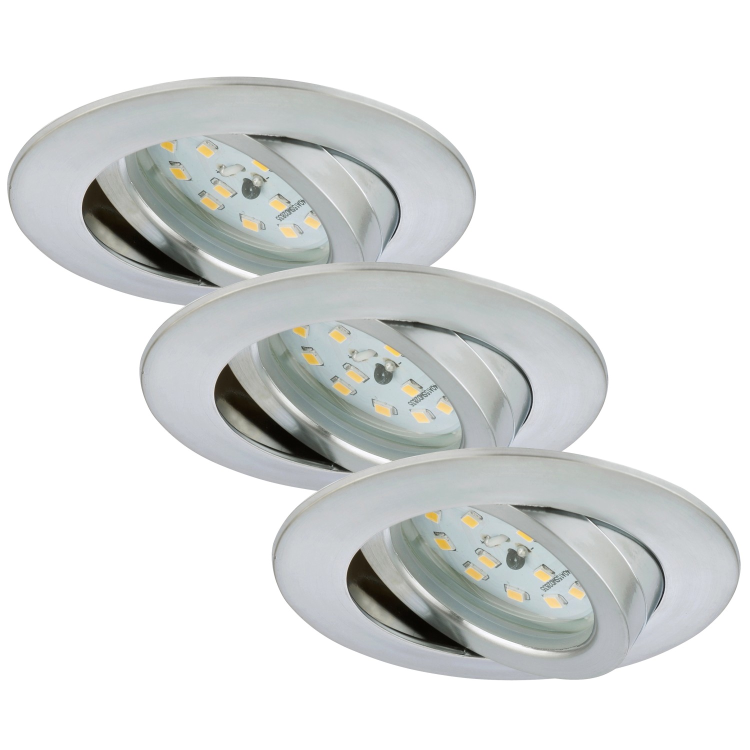 Set da 3 faretti da incasso a LED Briloner dimmerabili e orientabili color alluminio.