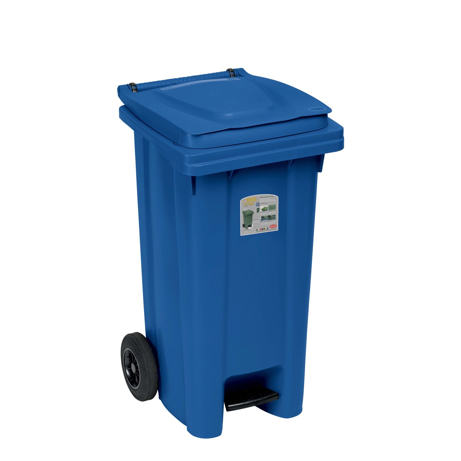 Pattumiera blu t.b.t. a pedale con coperchio e ruote. Pattumiere per casa e giardino.