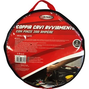 Kit cavi avviamento: coppia cavi con pinze (200 Ampere) in custodia rossa con maniglia.
