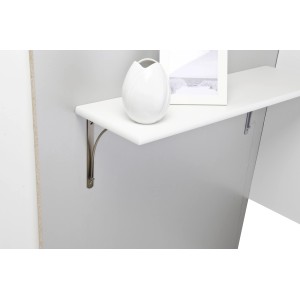 Mensola OBI Kottos argento antico con ripiano bianco, vaso e cornice su parete grigia.