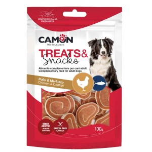Camón Snack per cani Treats & Snacks con pollo e merluzzo, senza glutine, 100g.