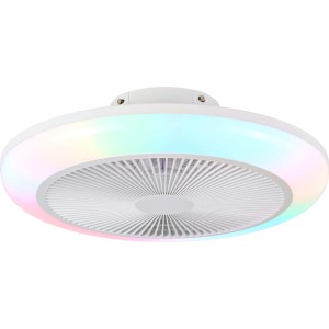 Plafoniera LED bianca con ventilatore e illuminazione RGB.