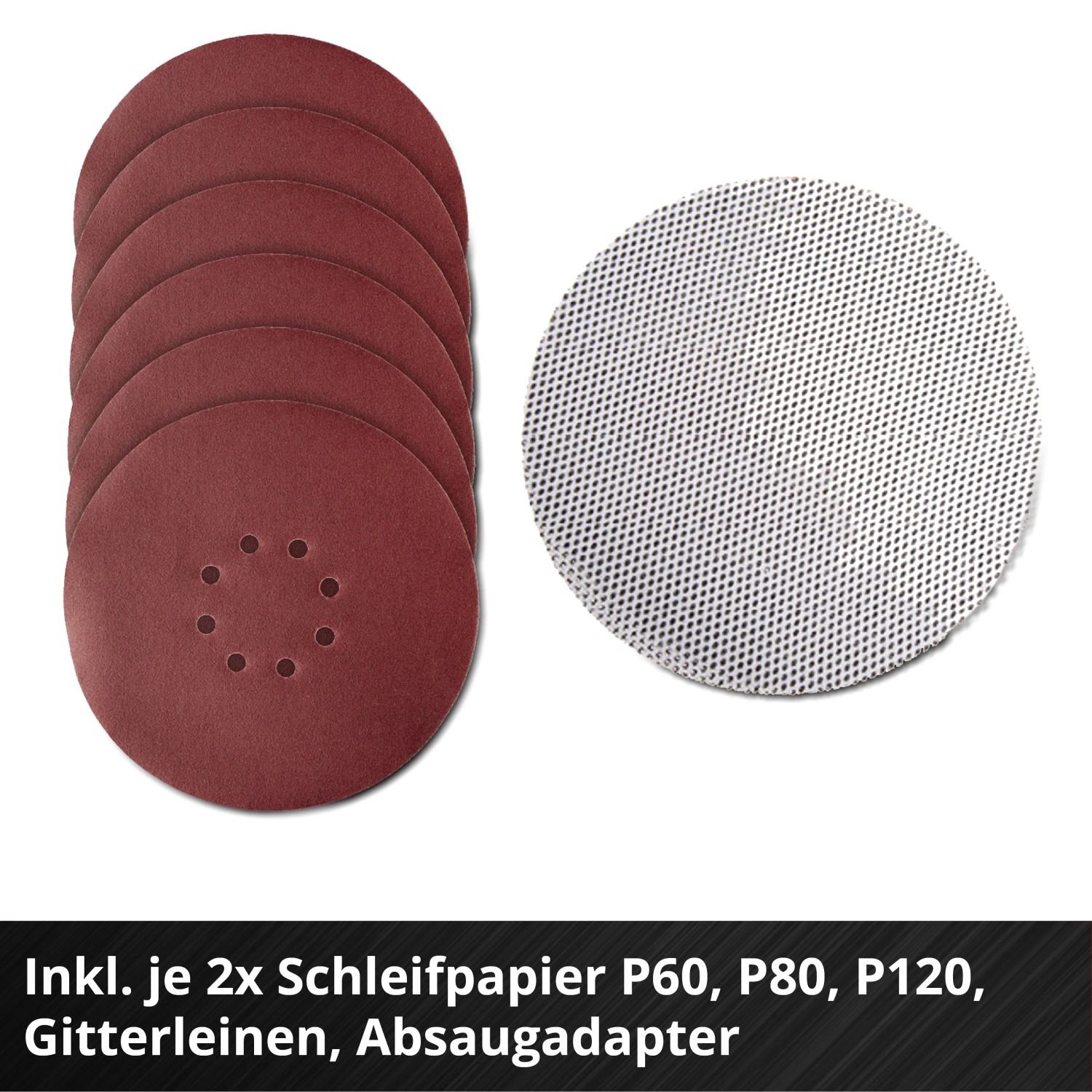 Accessori per levigatrice per cartongesso Einhell: carta vetrata e rete abrasiva.