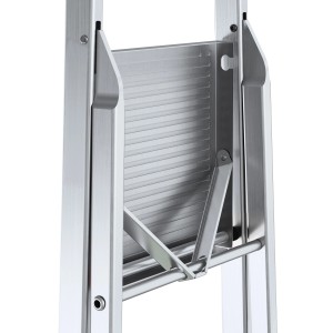 Dettaglio di una scala t.b.t. argentata con piattaforma, Categoria: Scale e sgabelli.