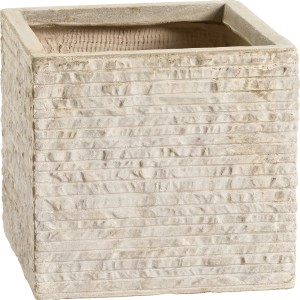 Vaso per piante beige Bernay, 27x29x29 cm, in argilla fibrosa con struttura a scanalature effetto pietra.