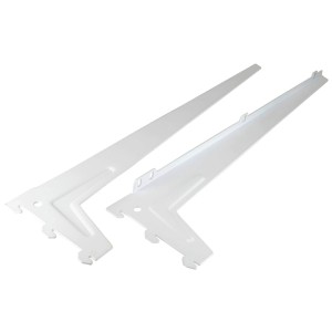 Due staffe angolari bianche a foro singolo, 48 cm, per mensole e costruzione di mobili.