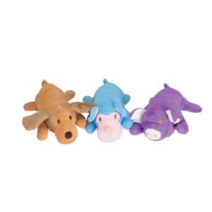 t.b.t. Giochi da masticare per cani: peluche marrone, blu e viola.