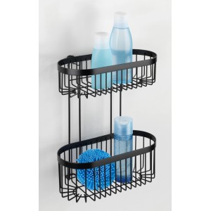 Mensola da parete Wenko Classic Plus Black con 2 ripiani in acciaio per il bagno.