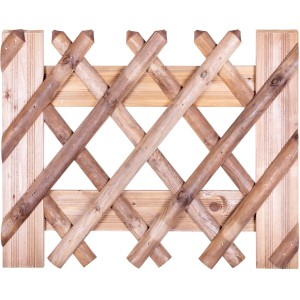 Pannello di recinzione in legno per giardino, con listelli disposti in diagonale.