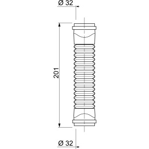 Disegno tecnico di un tubo Manicotti HT con dimensioni di 32 mm di diametro e 201 mm di lunghezza.