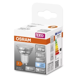 Lampadina LED GU10 Osram, Cool White, 6.9W, 620 Lumen. Faretto LED per illuminazione d'atmosfera.