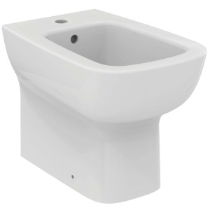 Bidet t.b.t. in ceramica bianca, vista frontale.