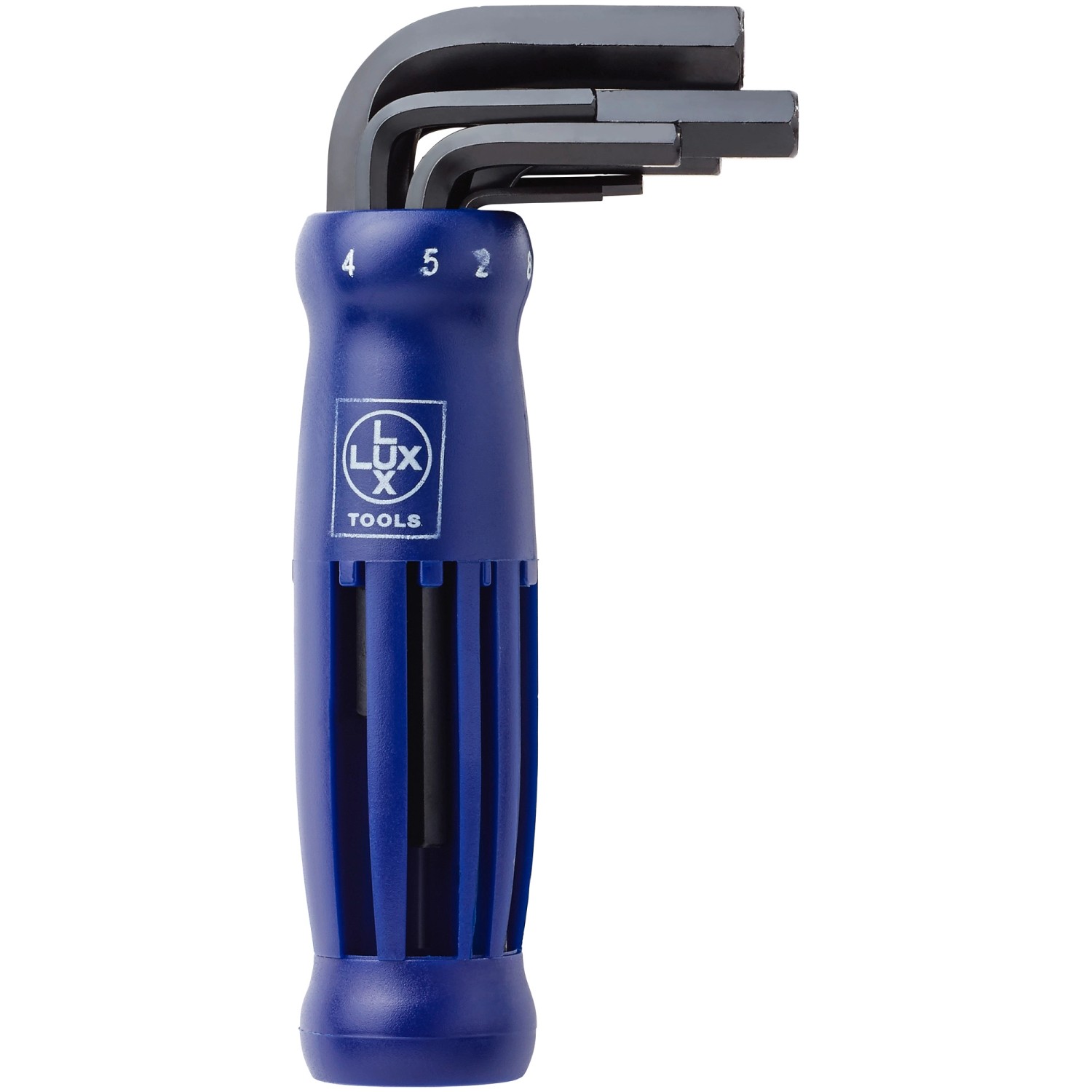 Set di chiavi a brugola LUX Classic da 8 pezzi con manico blu per viti a esagono incassato.