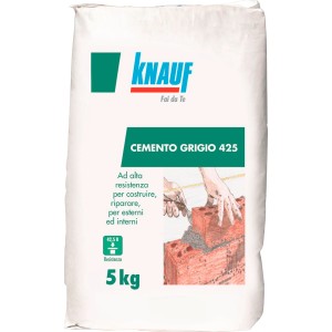 Sacco di cemento grigio 425 Knauf, 5kg, adatto per lavori di costruzione e riparazione interni ed esterni.