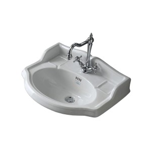 Lavabo bianco t.b.t. con rubinetto, lavabo da appoggio per bagno e toilette ospiti.