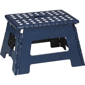 Sgabello pieghevole antracite con pois bianchi. Scaletta compatta per casa, giardino e garage.