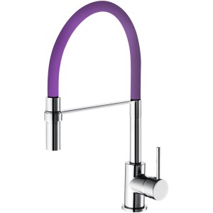 Miscelatore monocomando t.b.t. con tubo viola. Rubinetto da cucina per lavello.