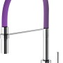Miscelatore monocomando t.b.t. con tubo viola. Rubinetto da cucina per lavello.