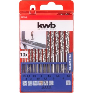 Set di punte elicoidali kwb Silver Star HSS-G, 13 pezzi, per acciaio e metallo
