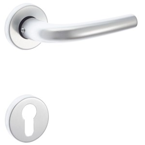 Set maniglia per porta t.b.t. in acciaio inox, include rosetta per serrature.