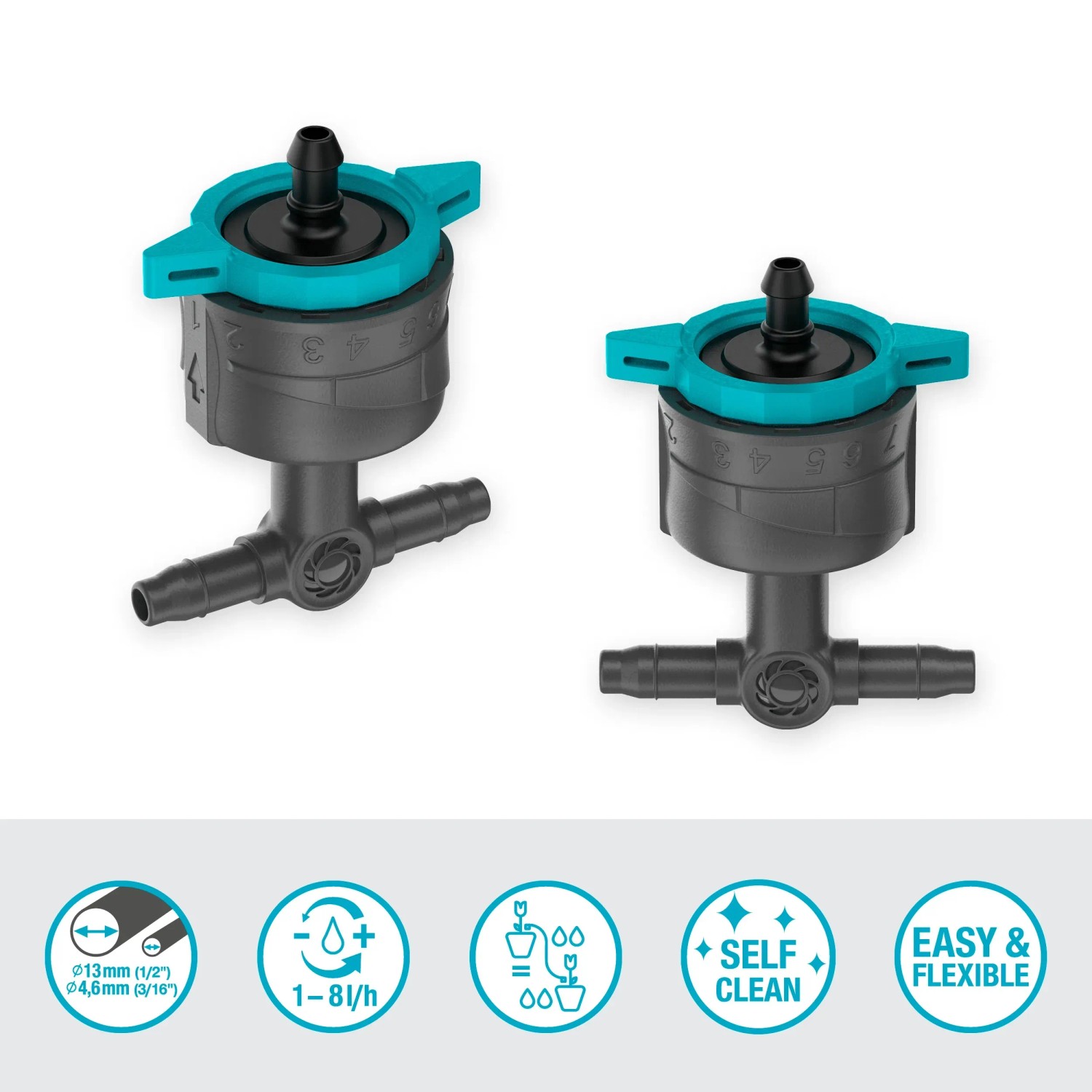 Gardena gocciolatore in linea, set da 5, regolabile 1-8 l/h, per sistemi Micro-Drip per l'irrigazione di piante in vaso.