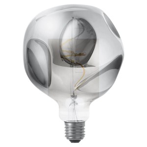 Lampadina LED E27 decorativa con vetro fumé grigio e forma insolita.