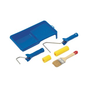 Set per verniciatura da 6 pezzi con vaschetta, rulli e pennello piatto.