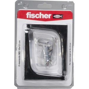 Mensola angolare Fischer MD 10x12 cm, set da 2 pezzi con viti e tasselli per ripiani.
