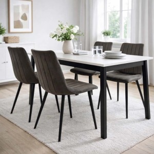 Sedia in velluto imbottito con gambe in metallo grigio scuro