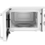 Forno a microonde t.b.t. bianco aperto con piatto girevole.