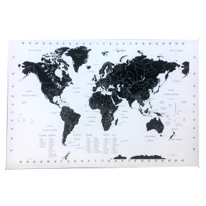 Mappamondo come quadro da parete, bianco e nero, ideale per la bacheca.