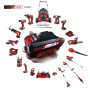 Sistema a batteria Einhell: batteria Power X-Change con vari dispositivi della serie sullo sfondo.