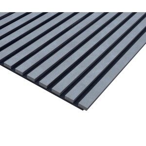Pannello fonoassorbente t.b.t. grigio con struttura a lamelle per una migliore acustica.