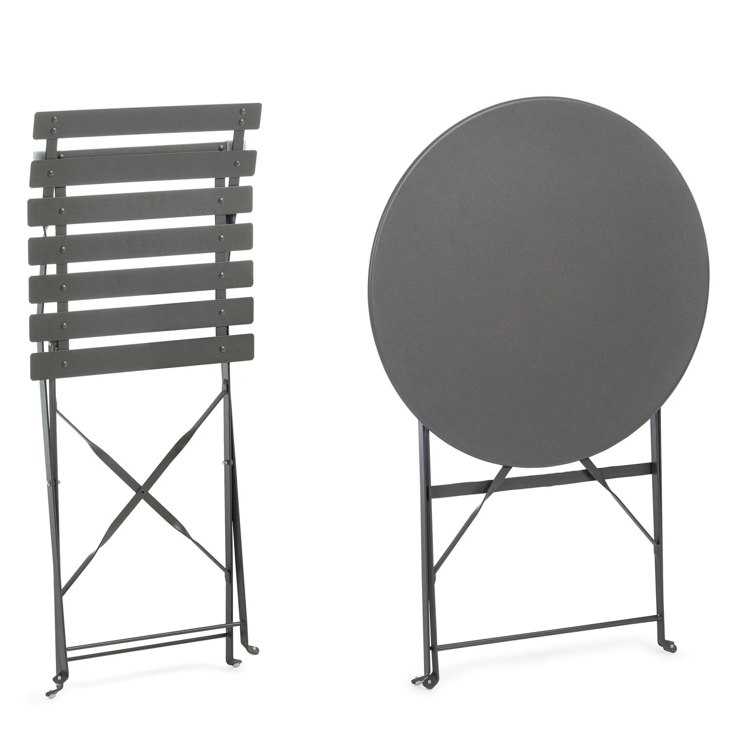 Set bistrot AUSTIN pieghevole in acciaio, composto da tavolo e sedia, ideale per piccoli balconi.